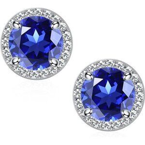 SEPTEMBER 18k White Gold Sapphire Birthstone Diamond Halo Stud Earrings S925 Gem